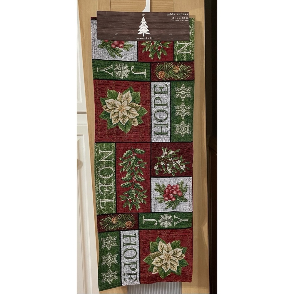 Firewood + Fir Christmas “Hope/Joy/Noel” Tapestry 13x72 in. Table Runner NWT